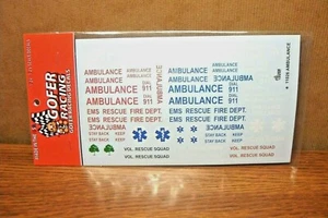 GOFER RACING DECALS  #11026 AMBULANCE 1/24-1/25 SCALE - Imagen 1 de 2