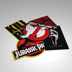 Paquete de pegatinas de película Jurassic Park Ghostbusters Skynet pegatinas personalizadas culto NUEVO - Imagen 1 de 5