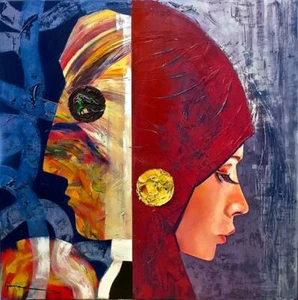 ORIGINAL GENNADIY IVANOV "Her Dark Side" division series cubist art Oil PAINTING - Picture 1 of 1