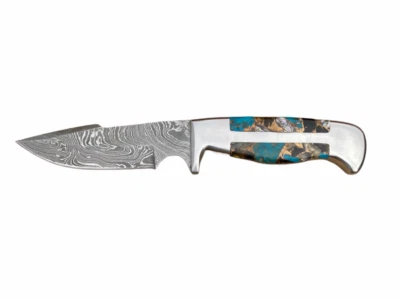 薄刀/狩猎/露营刀(绿松石黑曜石鲍鱼青铜手柄) — 第 1/4 张图片