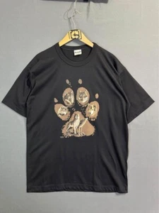 Vintage Wolf Shirt Mens Extra Large Black Animal Print Nature Outdoor 90s Cabin - Picture 1 of 6