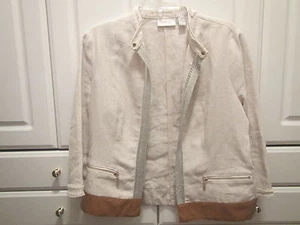 Bonita chaqueta de lino marfil Chicos para mujer talla 0 imitación cuero metálico en la cintura - Imagen 1 de 9