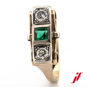 Anillo 585/14K Oro Amarillo 1 Esmeralda Diamantes Brillantes Tamaño 56 - Imagen 1 de 3
