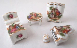 Vintage LIMOGES Miniature Furniture BED ARMOIRE TABLE PIANO Porcelain FRANCE - Picture 1 of 4