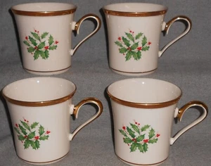 Set (4) tazze con manico Lenox HOLIDAY PATTERN 8 oz BONE CHINA MADE IN USA - Foto 1 di 6
