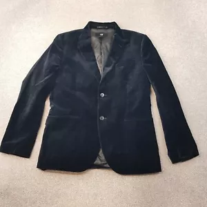 H&M Mens Jacket 42R Navy Slim Fit Velvet Tuxedo Smoking Blazer Dinner Lapels - Picture 1 of 12
