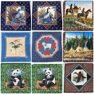 Vtg Lot 11 Quilt Cheater Assorted Pillow Panel Squares Fabric 16" - 17" Animals - Picture 1 of 16