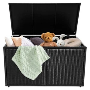 88 Gallon Patio Outdoor Rattan Storage Organizer Box Container Box With Shelf - Picture 1 of 10