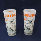 Set of 2 Vintage Tall Frosted Florida Souvnir Glass with The Map of Florida