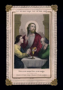Antigua tarjeta sagrada encaje canivet santino merlettato""INSTITUCIÓN DE LA EUCARISTIA - Imagen 1 de 1