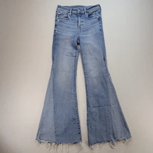 American Eagle Jeans Womens 4 Festival Flare Blue Mid Rise Light Wash Denim - Picture 1 of 12
