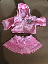 Build a Bear Girl Pink Velour 2 piece outfit / Skirt and Zip Up Jacket W/Heart