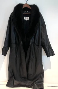 Pelle Studio Woman Sz L Black Leather with removeable Sheepskin Collar Maxi Coat - Picture 1 of 6