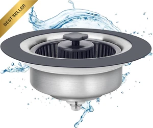 3-in-1 Kitchen Sink Drain Strainer Stopper Stainless Steel Pop-Up Anti-Clog Filt - Picture 1 of 12