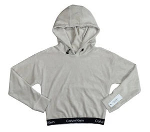 Calvin Klein Performance Velour Corduroy Pullover Women's Hoodie XS NWT Chalk - Picture 1 of 2