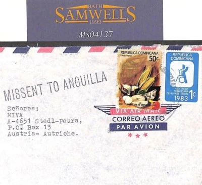 República Dominicana Cubierta Austria Correo Excelente *DESAPARECIDO A ANGUILA* 1983 MS4137 Foto 1 de 4