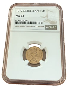 Países Bajos 1912 Oro 5 florines NGC MS63 - Imagen 1 de 2