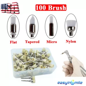 100 piezas pulido dental cepillo prophy blanco nailon melena taza cónica plana - Imagen 1 de 13