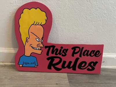 Letrero de punta de peluquería de tatuaje Beavis This Place Rules Foto 1 de 4