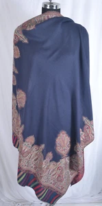 Mantón de cachemir Kani Jamavar azul marino 100 % pashmina ~ tiro Paisley Jamawar ~ diseño de 14 - Imagen 1 de 6