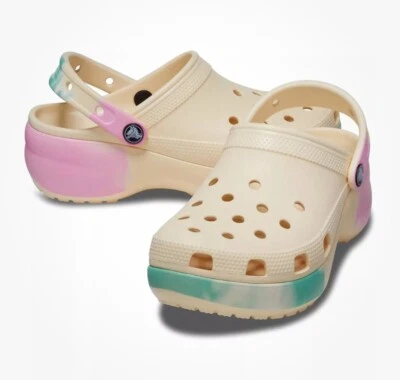 ZUECO CROCS CLASSIC PLATFORM OMBRE VAINILLA/MULTI TIE-DYE MUJER TALLA 10 Nuevo. Foto 1 de 4