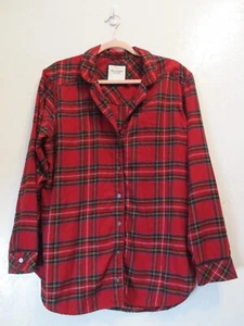 Abercrombie & Fitch Womens Sz L Plaid Flannel Sleep Shirt Top Sleep Gown Red PJs - Picture 1 of 7