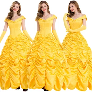 Cosplay 2023 La Bella y la Bestia Princesa Bella Vestido Dorado Halloween Fiesta Traje - Imagen 1 de 10