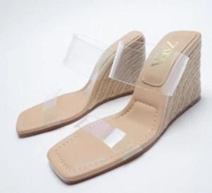 Zara Soft Glam Summer Citywear Clear & Nude Wedges Beige Women's Size 41/10 - Picture 1 of 10