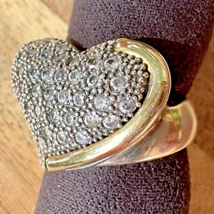 WOW! VTG 18k Gold & Sterling Silver HEART Ring Made in Columbia Size 6 - Picture 1 of 14