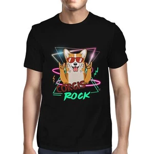 1Tee Herren T-Shirt Corgis Rock 80er Retro Hund - Bild 1 von 6