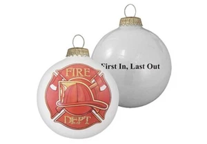 🎄🚒 American Pride Fire Dept "1st In Last Out" 🚒 Glas Ornament 3,25" Feuerwehrmann - Bild 1 von 5