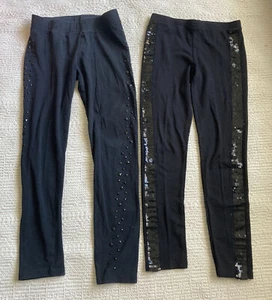 Lots of 2 girls size 9-12 Black Sequin Leggings Pants H&M Xhilaration - Picture 1 of 12