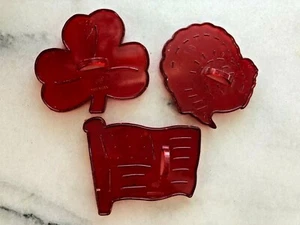 Vintage HRM Red Plastic Cookie Cutter Lot 3 Shamrock Turkey American Flag NICE! - Picture 1 of 1
