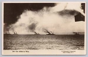 Our Allies in War - Battleships Silhouettes Calm Ocean View RPPC Real Photo UNP - Picture 1 of 2