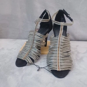 Zara Mesh Cage Heels 39 US 8 Damen 4" Sandale High Heels Silber Glitzer Riemchen - Bild 1 von 15