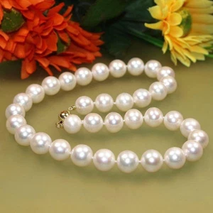 Natural 9-10mm White Akoya Cultured Pearl Necklaces 18" / 24" 14k Gold Clasp - Picture 1 of 7