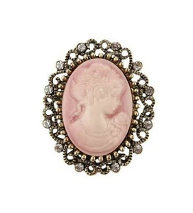 Brosche Schmuck Kamee Rose Vintage Stil Stahl Bronze. - Bild 1 von 4