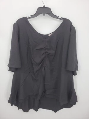 Top de fieltro Laurie para mujer Plus 3X negro manga corta peplum boho romántico popover Foto 1 de 4