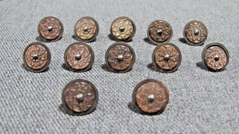 Antique victorian carved MOP mother of pearl flower silver meta 12 shunk buttons Cover