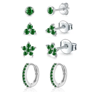 Sterling Silver Stud Earrings Set for Women, Hypoallergenic 4 Pairs Cartilage... - Picture 1 of 7