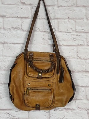 GRYSON Bolso Cartera Italiano Cuero Marrón Boho Trenzado Cuero Cremalleras De Colección  Foto 1 de 4