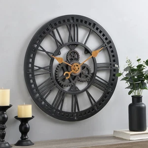 Roman Gear Wall Clock, Oil Rubbed Bronze, 24" Industrial Style Roman Numeral - Picture 1 of 11