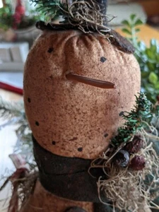Country Primitives Tea Stained Snowman w/Top Hat, Carrot Nose & Painted Eyes - Picture 1 of 12