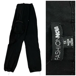 Fashion Nova Jeans Damen Gr. 1X schwarz Cargo Jogger hoher Bund Grunge Punk Rock - Bild 1 von 15