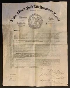 1850 NYC ENGLISH LIFE INSURANCE SOCIETY VELLUM St Louis MO CONTRACT LAW HISTORY - Picture 1 of 12