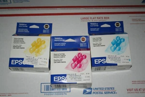 3 Genuine EPSON Ink Cartridges STYLUS C80 - 3 COLORS Exp 05  T0322 T0323 T0324 - Picture 1 of 4