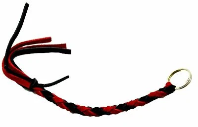 Llavero de cuero trenzado de 10" de largo con anillo de 1" negro rojo HTS#5025BLR Foto 1 de 4