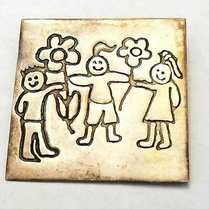 Vintage TAXCO Mexico 925 Sterling Silver Brooch Engraved Children Kids Jewelry - Picture 1 of 7