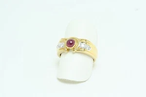 Anello da donna Vintage in Oro Giallo 18 Kt, Diamanti e Rubino Cabochon nuovo - Foto 1 di 7