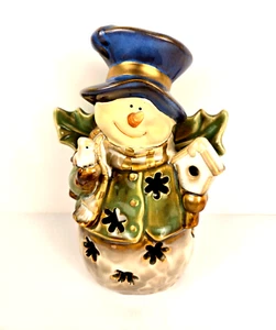 Ceramic Snowman Tea Light Candle Holder Christmas Holiday - Picture 1 of 9